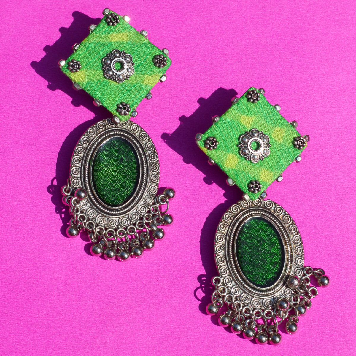 Lime Leheriya Monochrome Earrings